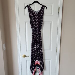 Elegant Derk Blue Multi Color Patterned Women's Dress LNC